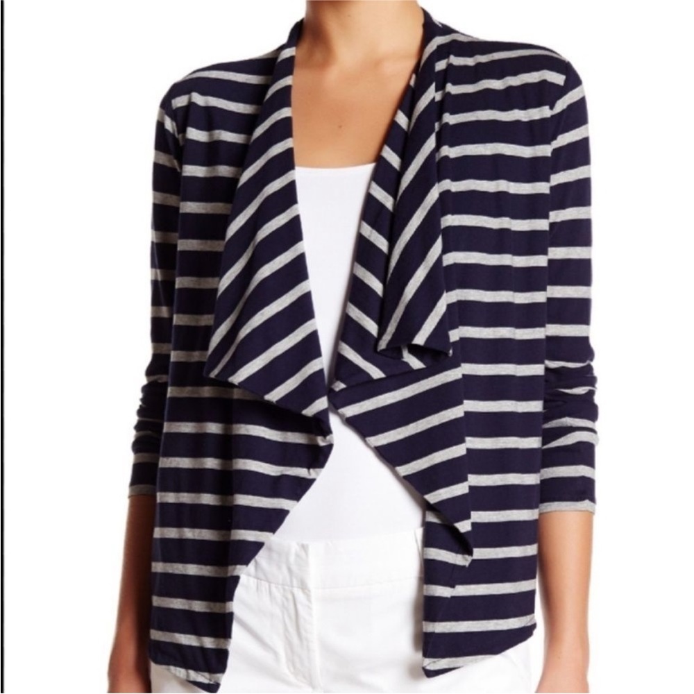 J. Crew Factory Navy White Striped Always Cascading Cardigan Sweater Size Large